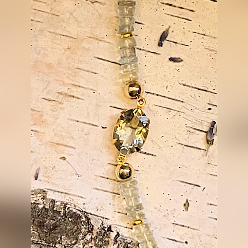 6.8 Carats Prasiolite /Green Amethyst & Prasiolite Beads In Gold Plated Bracelet